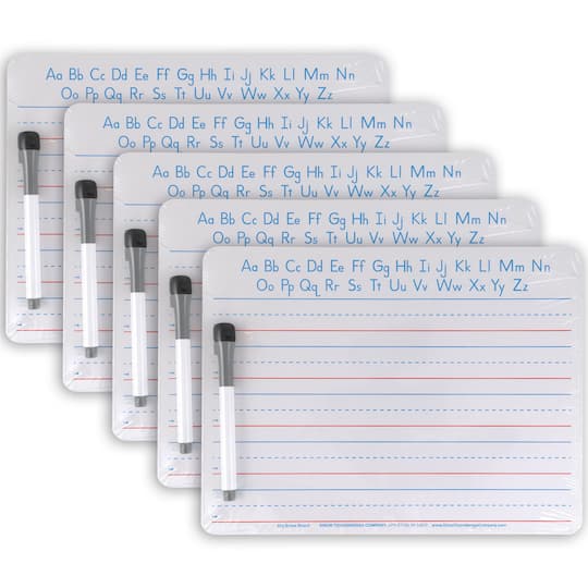 Pacon 5 Pack 9&#x22; x 12&#x22;  Ruled &#x26; Plain, 2-Sided Handwriting Dry Erase Whiteboards
